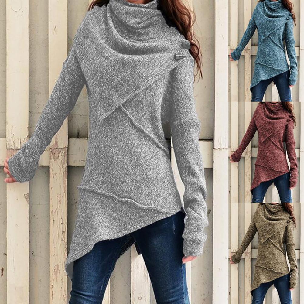 Damen Herbst Winter Rollkragen Strickpullover Unregelmäßiger Saum Slim Damenbekleidung Mode Slim Femme Elastizität Pullover