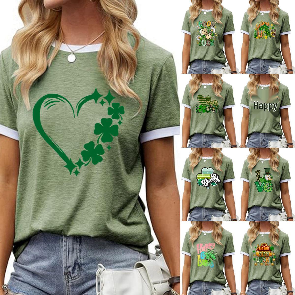 

Solid Color St. Patrick s Day Short-Sleeved Top for Europe and America XXL