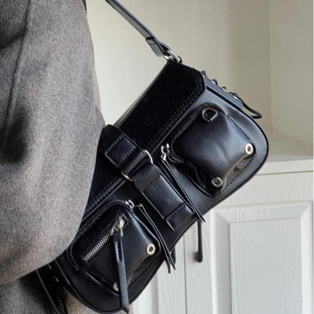 Trendy Textured Baguette Underarm Bag - 2024 Niche Design Shoulder & Messenger Motorcycle Bag for Women