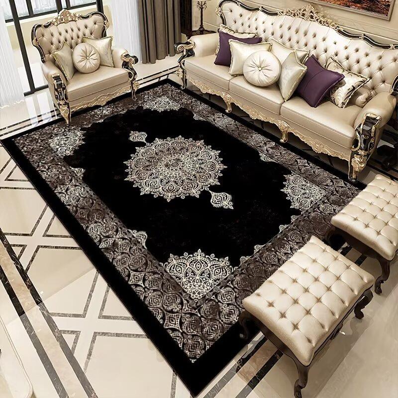 Black Classical Carpet Black Retro Style Living Room Bedroom Rug Antiskid Washable Dining Room Bedside Floor Mat Customizable