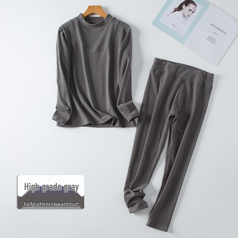 Plus Size Seamless Warm Underwear Set for Women - Fleece-Lined, High Elasticity, German Velvet, Autumn/Winter