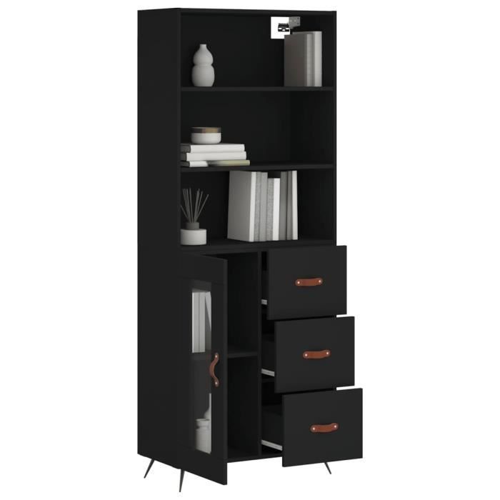 VidaXL Buffet haut Noir 69,5x34x180 cm Bois d'ingénierie 3189478