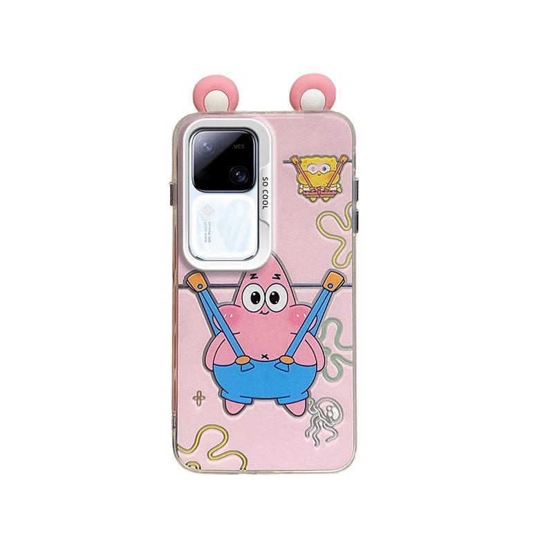 KEYSION Cute Ear Cartoon Case for VIVO V30 Pro 5G V30 with Lanyard Soft Silicone+PC Shockproof Phone Back Cover for VIVO V30 Pro