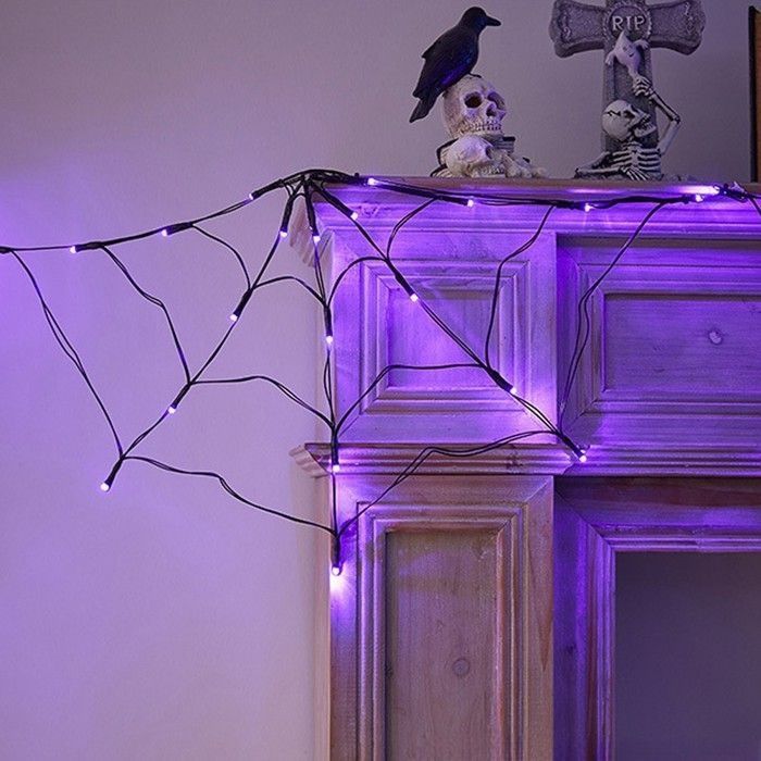 Guirlande lumineuse toile d'araignée - AIMOONSA - 60 LED - 180 cm - Violet - 8 modes - Télécommande