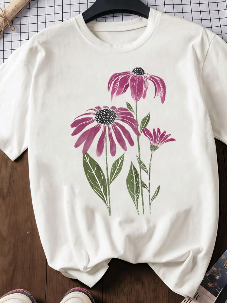 (Asian Size) Trend Sweet Flower 90s Print O-neck Short Sleeve T-shirts Fashion Female Casual Women's Top T Clothing Graphic Tee