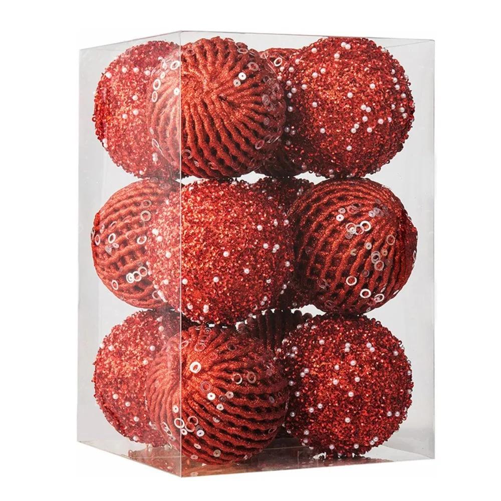 6/12pcs 8/10cm Christmas Ball Glitter with Sequins Festive Decorative Ball Foam Christmas Tree Hanging Ornaments