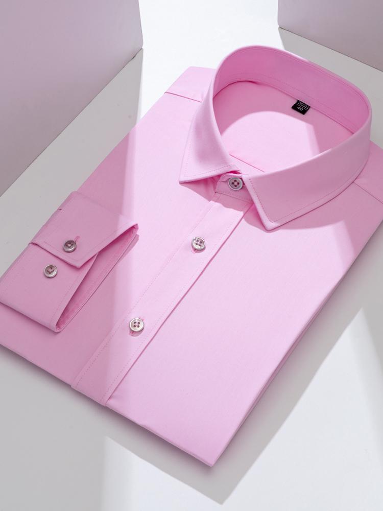 

Чоловіча модна однотонна сорочка, повсякденна злегка еластична дихаюча сорочка з довгим рукавом на гудзиках для офіційних ділових заходів на природі 44 рожевий
