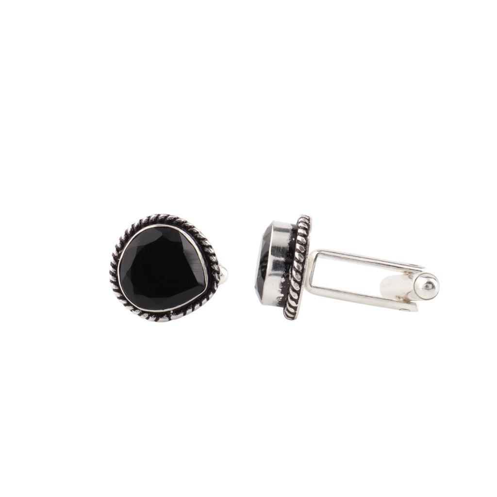 Black Onyx Gemstone 925 Sterling Silver Jewelry Handmade Cufflinks 0.62" For Him CL-8-17