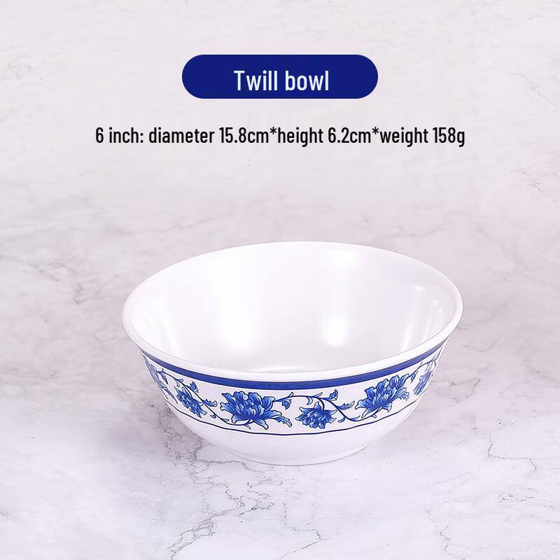 

Jiuyue Mei A5 Melamine Chinese Style Blue & White Floral 6-inch Bowls, 10-Pack