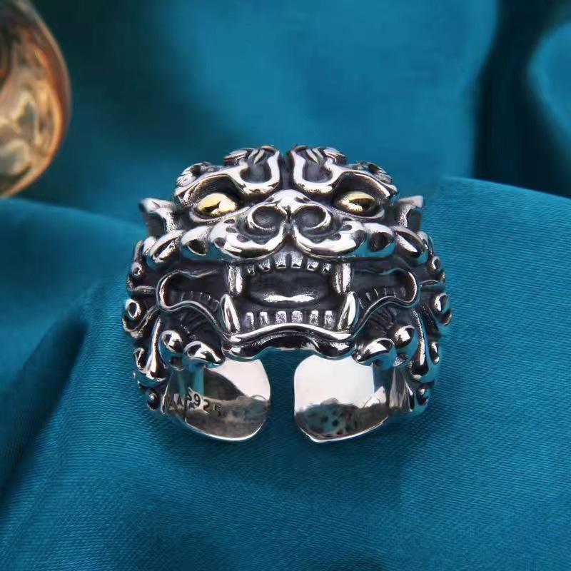 New Retro Pixiu Qilin Ring Men's Domineering Beast Open Ring