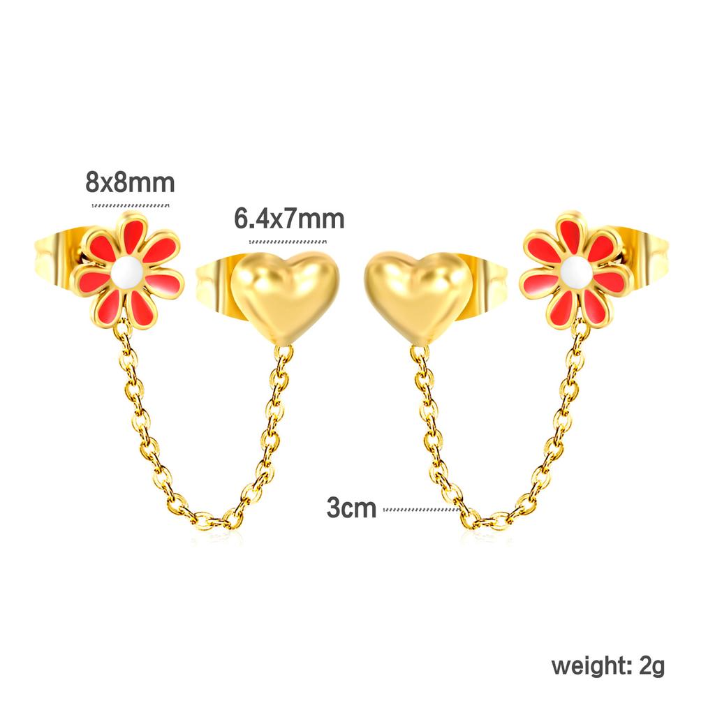 Personalized Long Heart Drip Oil Screw Ear Bone Studs Double Ear Piercing Earrings for Women