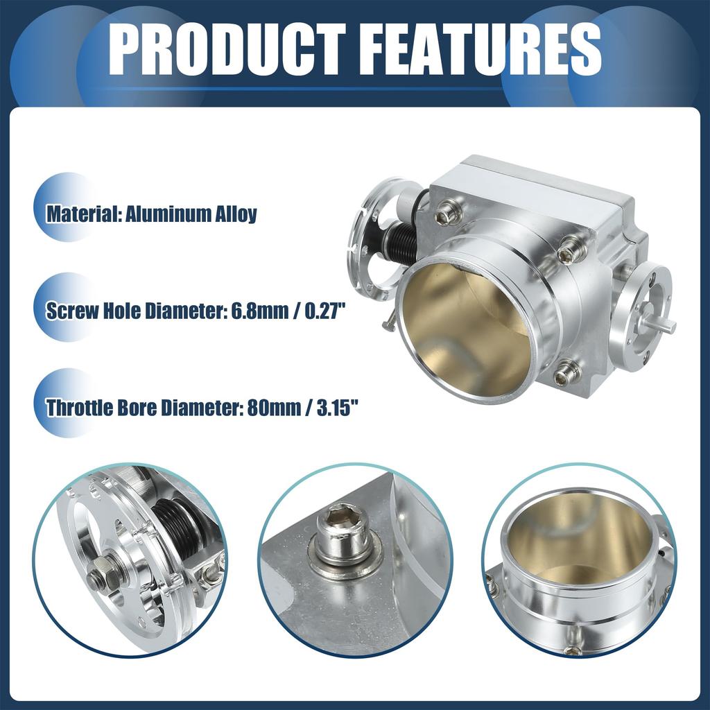 INFINAUTO Throttle Body Assembly 80mm Car Actuator Aluminum Alloy Silver Tone 1pc
