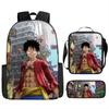 Animation Peripheral Student School Bag ONE PIECE Cartoon School Bag Girls and Boys Three-piece Set Backpack Satchel