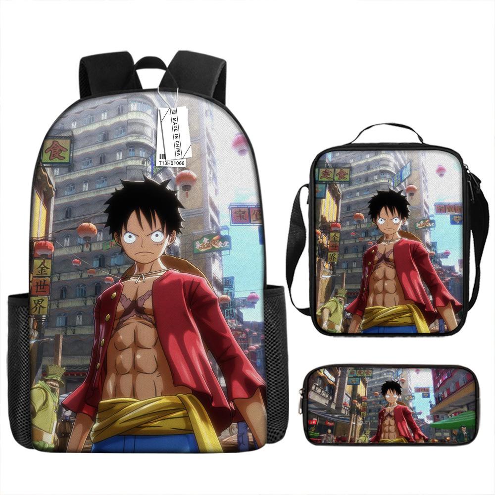 Animation Peripheral Student School Bag ONE PIECE Cartoon School Bag Girls and Boys Three-piece Set Backpack Satchel