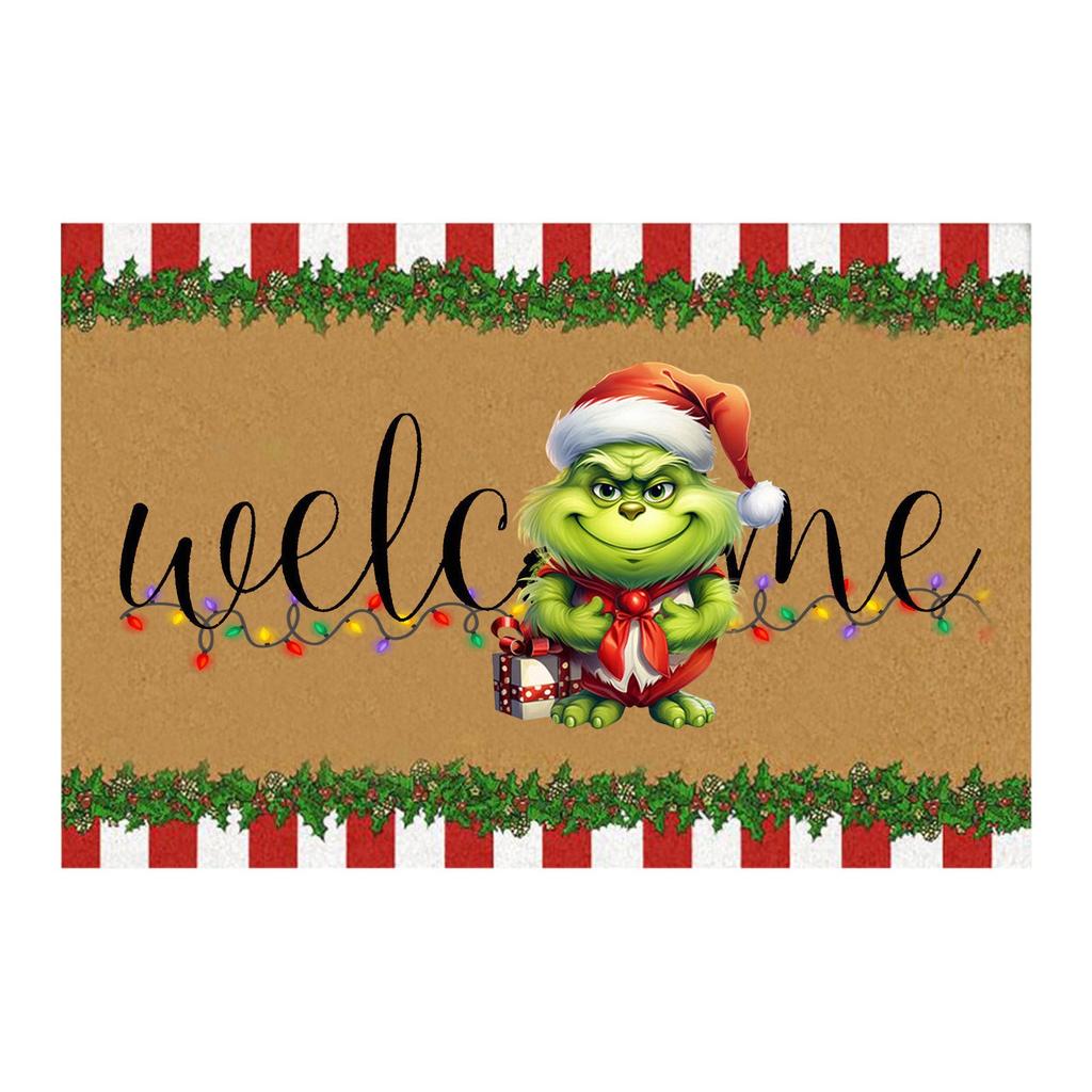 Grinch Floor Mat, Christmas Carpet, Holiday Door Mat, Green Clown Floor Mat.