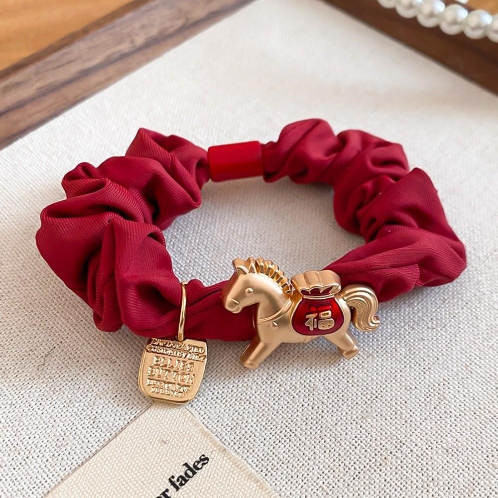 Zinc Zinc Alloy Zodiac Horse Hair Rope Wrinkle Chinese Children Hair Band Red Hair Scrunchies  Kids
