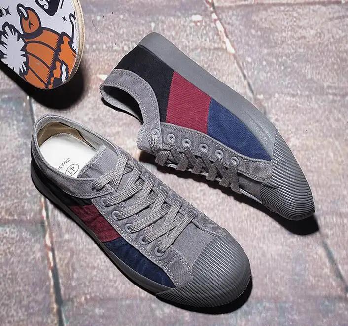 Men Colorblock Canvas Shoes Breathable Casual Shoes Loafers Soft Comfortable Outdoor Flat Shoes Male Lace-Up Plimsolls