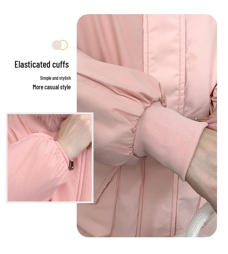 Women's Mid-Length Slim Fit Cotton Parka with Large Fur Collar - Korean Style, Plus Velvet, Thick, and Warm for Winter 2026.