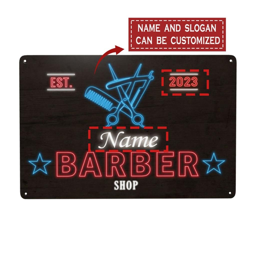 Personalized Custom Metal Sign Barber Shop Decor Wall Art Retro Tin Poster