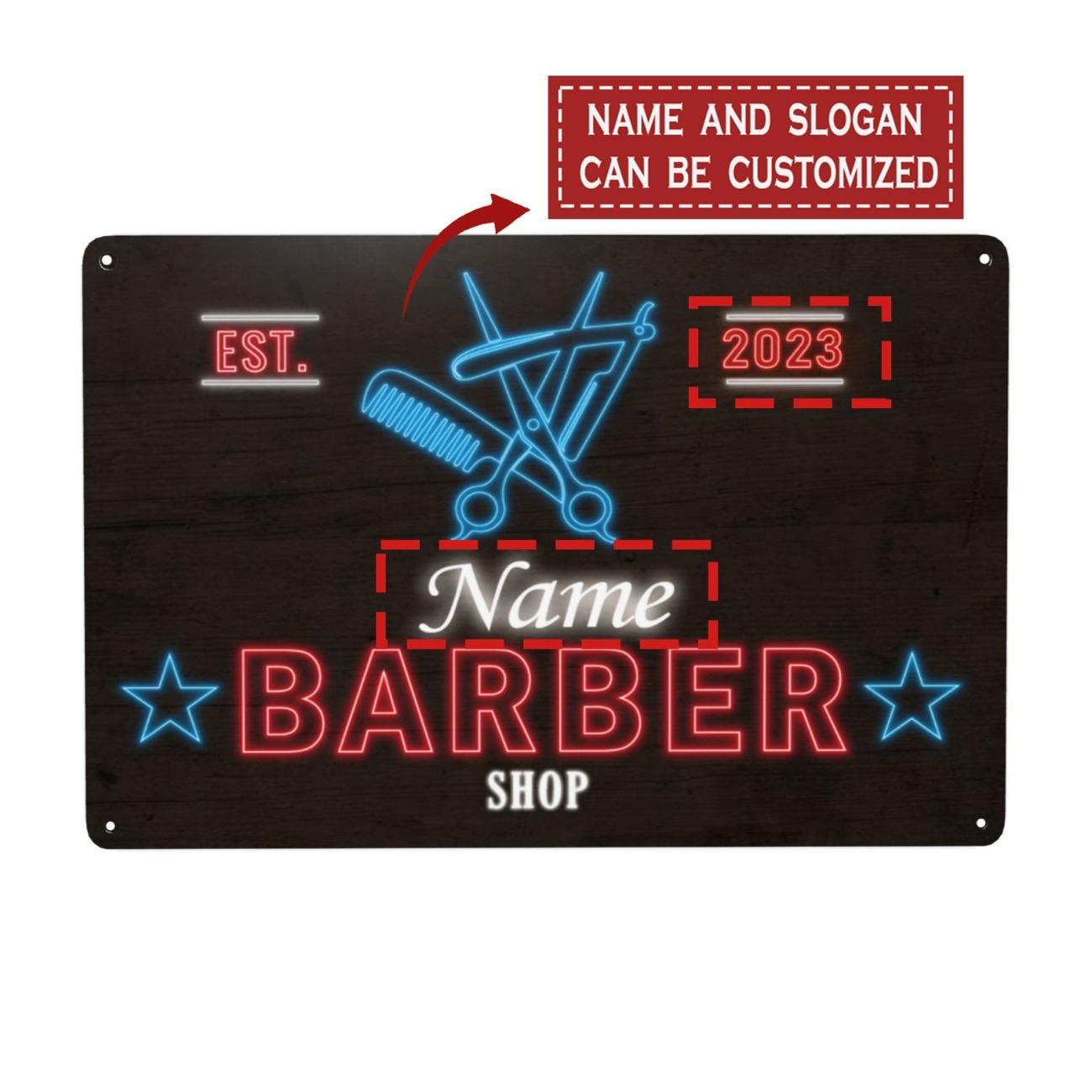 Personalized Custom Metal Sign Barber Shop Decor Wall Art Retro Tin Poster белый
