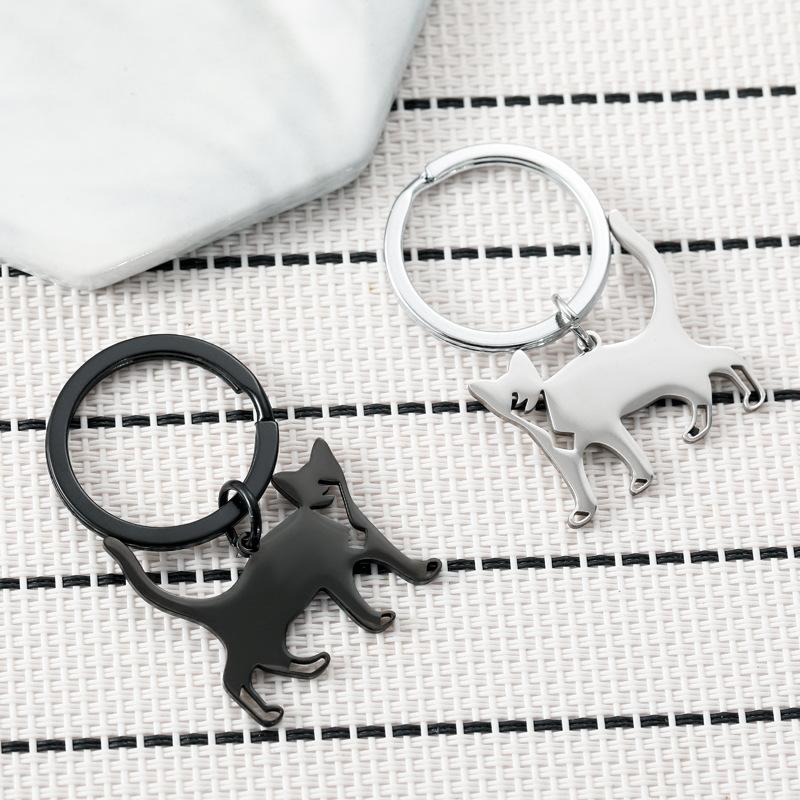 Minimalist Black Cat Stainless Steel Keychain Simple Fashion Design Stylish Couple Keyring Practical Daily Bag Pendant