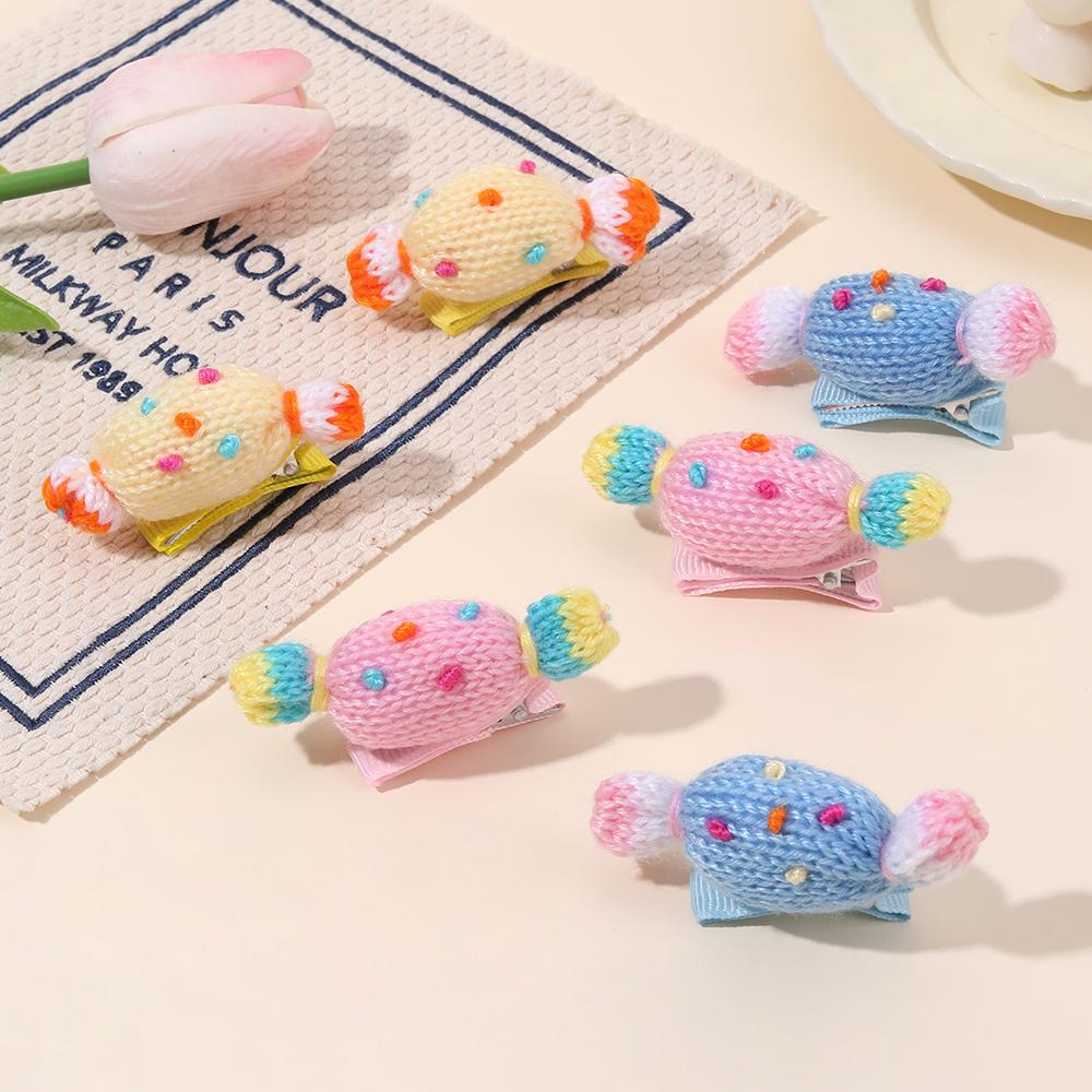 6Pcs New Cute Knit Candy Hair Clips Sweet Macaron Colors Dot Hairpins For Girls Children Trendy Daily Headwear Hair Accessories
