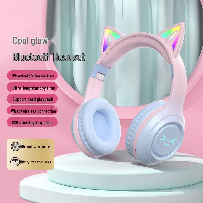 Wireless Bluetooth Cat Ear Headphones - Noise Cancelling, Over-Ear, Gaming & Music for Kids & Computers