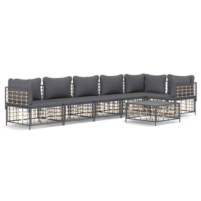 VidaXL Salon de jardin 7 pcs avec coussins anthracite résine tressée, ensemble de salon, ensemble de salon d'extérieur, 3186757