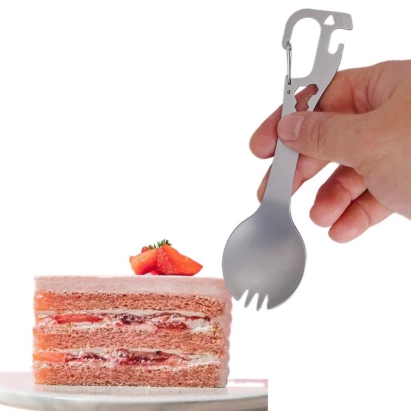 5 in 1 Multifunctional Camping Eating Utensils Stainless Steel Spork Camping Utensil with Spoon Fork Bottle Can Opener