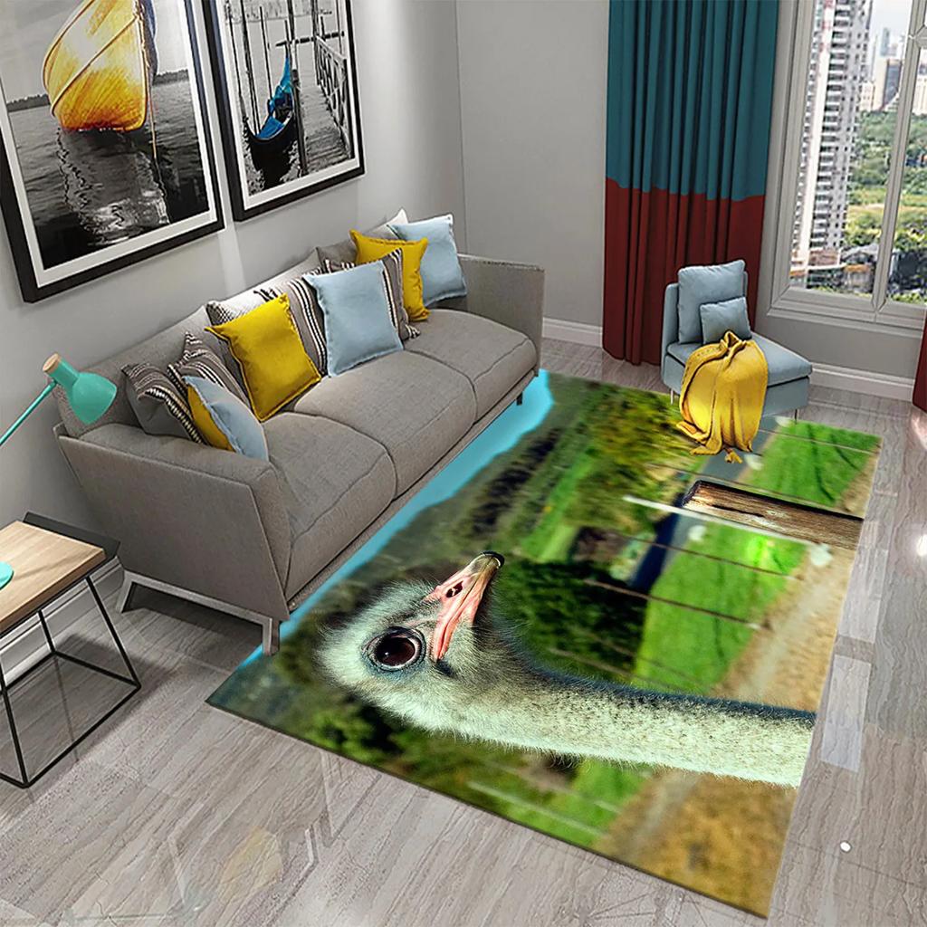 Cute Ostrich Carpet Funny Animal Rugs for Living Room Kids Bedroom Room Decor Floor Rugs Bathroom Entrance Non-Slip Area Rugs
