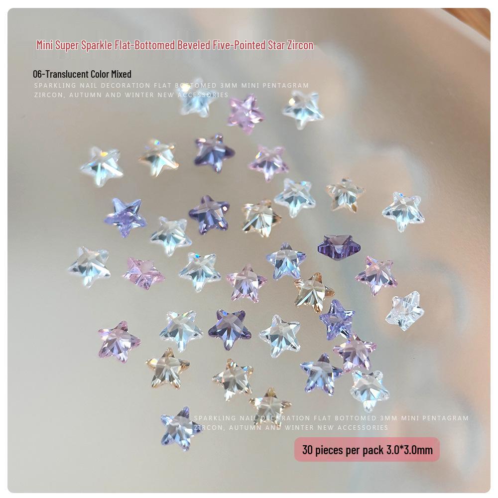 3mm Pentagram Zirconia Nail Art Decorations: Super Sparkling Christmas Stars, Flat Back Rhinestones, DIY Press-On Nail Accessories