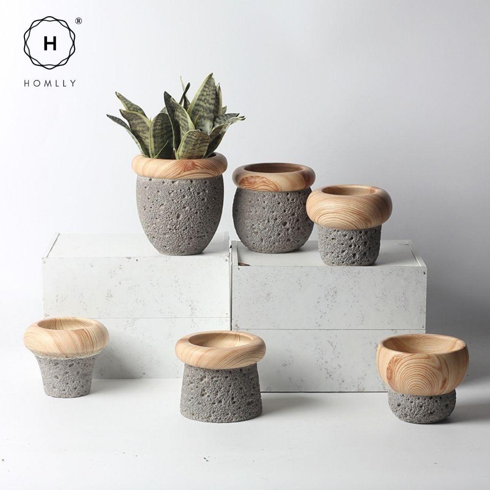 Homlly Nordic Cement Bonsai Green Flower Pot (Different Shapes)  ( X3PCS)