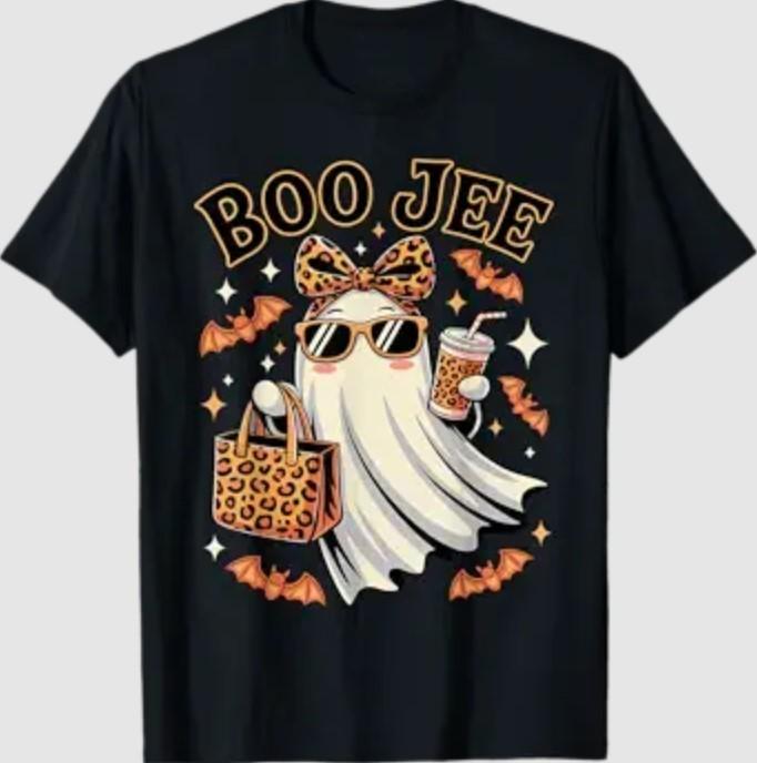 Coquette Leopard Ghost Kaffee Boo JEE Halloween Boujee Geist T-Shirt