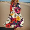Women's Summer Fashion V-neck Retro Floral Print Short Sleeved Beach Dress With Lace Patchwork Dress