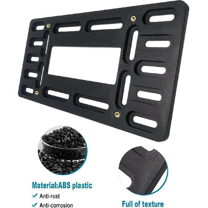 Front License Plate Bracket Holder - Universal Front Mounting Kit, Plastic Bumper Car Tag Adapter With Copper Threaded, With Screws Caps And