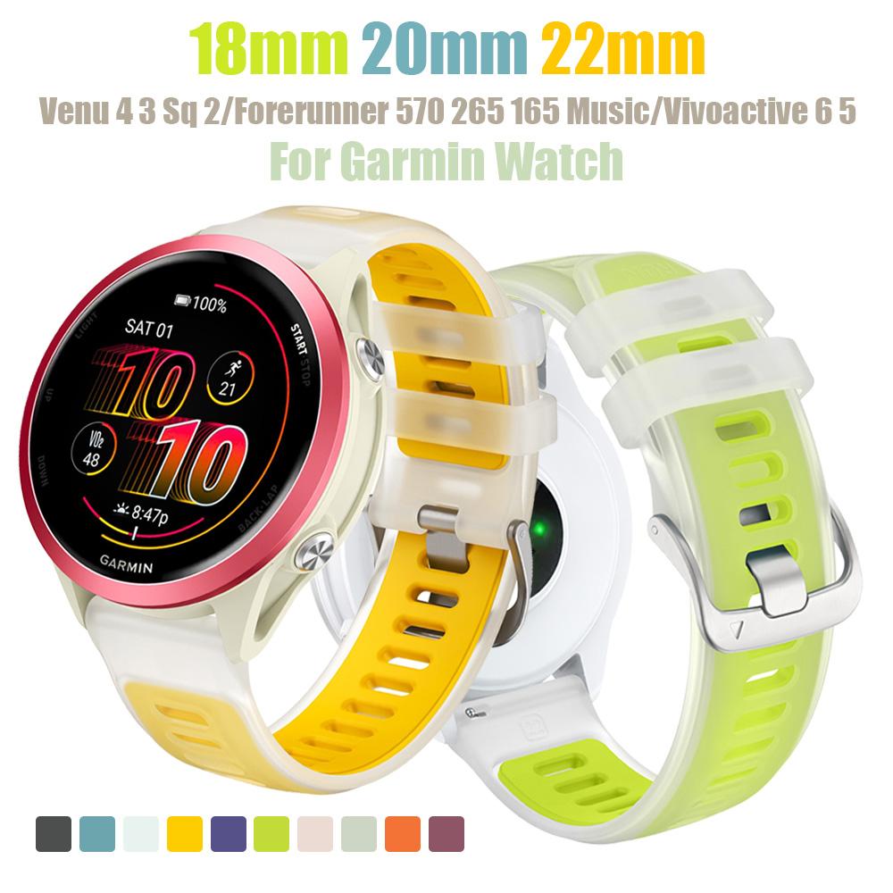Cinturino per Orologio in Silicone Traslucido da 18 mm 20 mm 22 mm per Garmin Forerunner 570 265 165 265S/Venu 4 3 2/Vivoactive 6 5 4