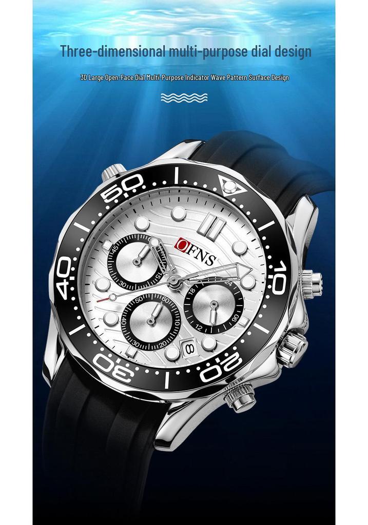Oufannishi Men's Multifunction Waterproof Quartz Chronograph Wristwatch with Six-Hand Calendar