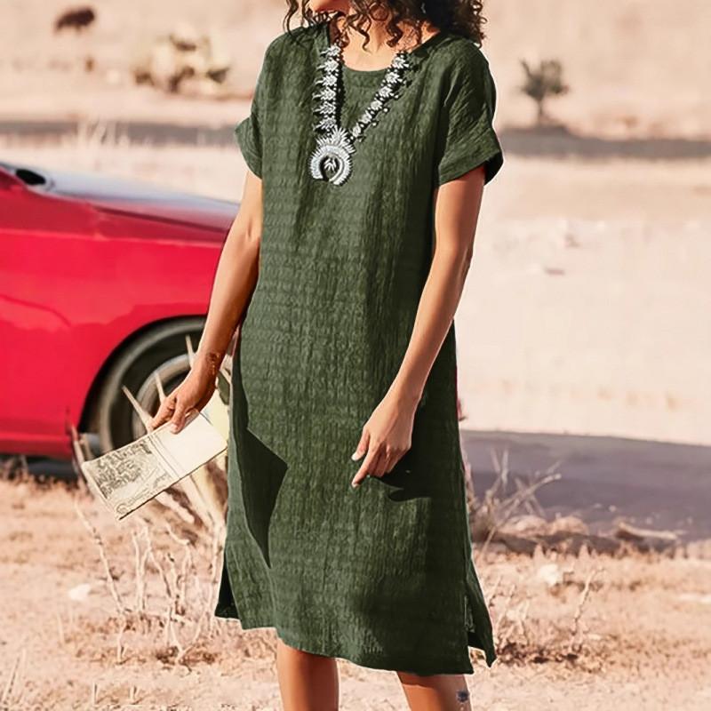 Polyester Solid Color Basic Short Sleeve A Line Dress For Office Women