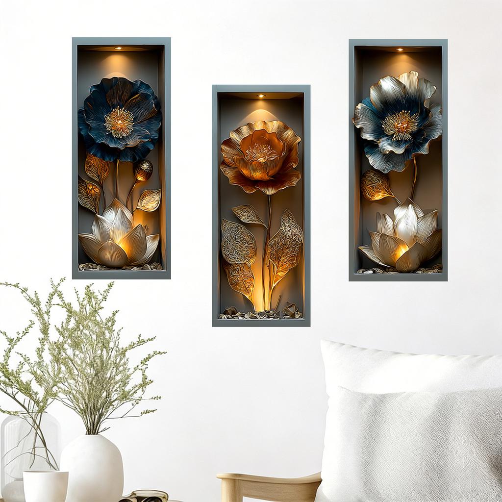Creative 3D Light Luxury Flower Living Room Bedroom Study Wall Decoration Stickers