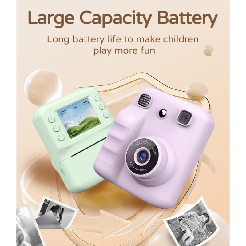 Kids Instantly Print Camera With 1Roll Thermals Paper For Creative Photography Featuring Clear Imaging Filter Effects