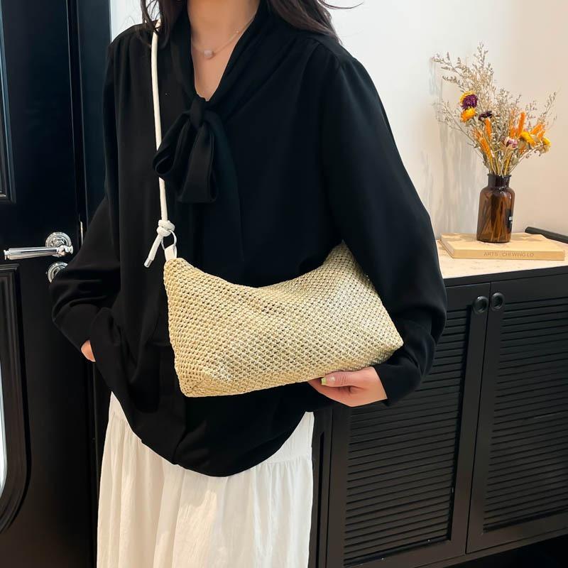 2 Summer lightweight casual woven straw women's bags simple trendy solid color shoulder underarm messenger bag