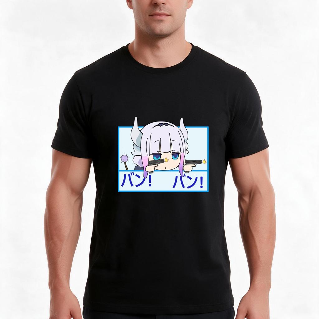 Dragon Maid Kanna With Guns Bang Bang Tshirt Summer Casual Cotton Tee Oversized Streetwear Tops Vintage Graphic Print