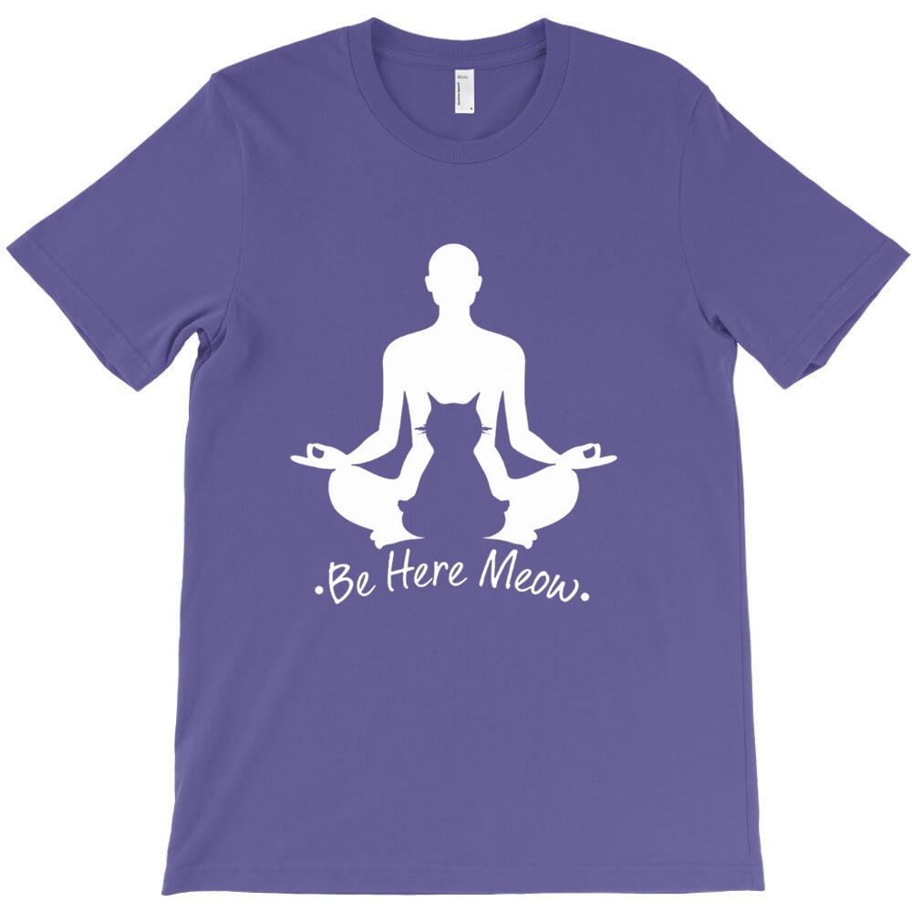 Be Here Meow Yoga With Cats Lovers T Shirt Short Sleeve T Shirts Men Funny T