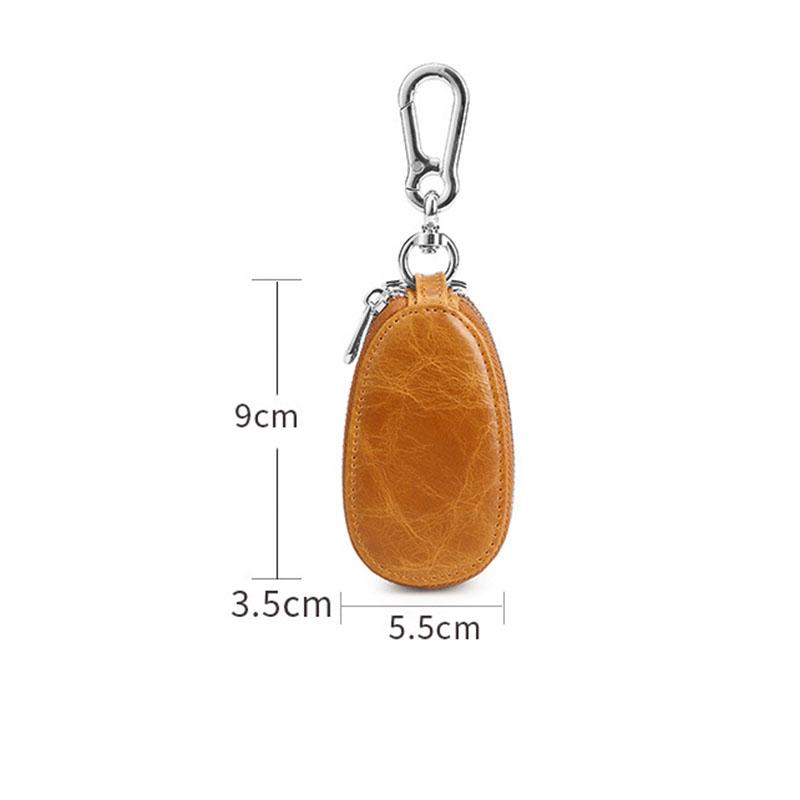 Vintage Unisex Leather Key Case with Double Zipper and Multi-Function - Soft Surface Oil Wax, Car Key Holder, Genuine Cowhide