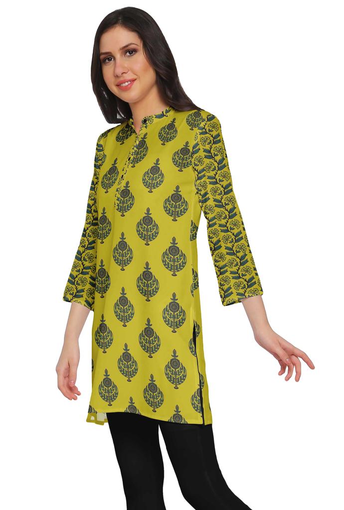 Moomaya Printed Side Slit Short Kurta Tunic For Women Summer Wear Ladies