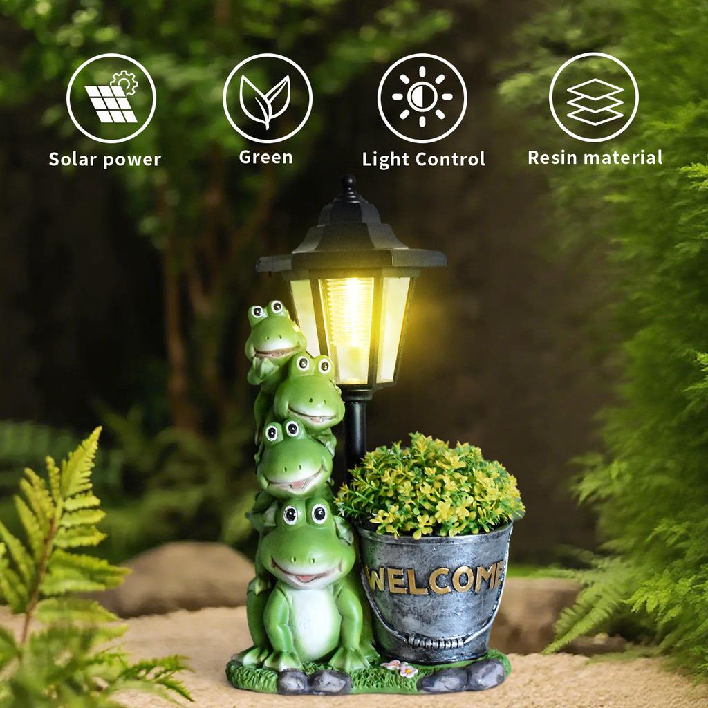 JYL TS/058,Garden Resin Bucket Frog Solar Outdoor Light Statue for Villa Corridor Scene Decor Night Lamp