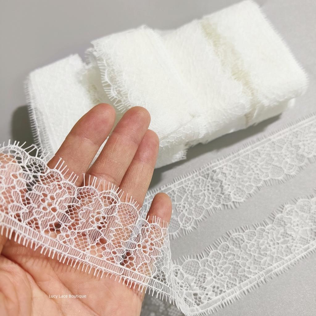 4CM Border Lace  Price 30 Meters=10 Pieces Eyelash Lace Trim Chantilly French Lace Off White, Black in Stock Free Ship