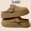 Cowhide version of children's thick-soled bag head and half slippers to wear spring and summer new one-pedal lazy single shoes