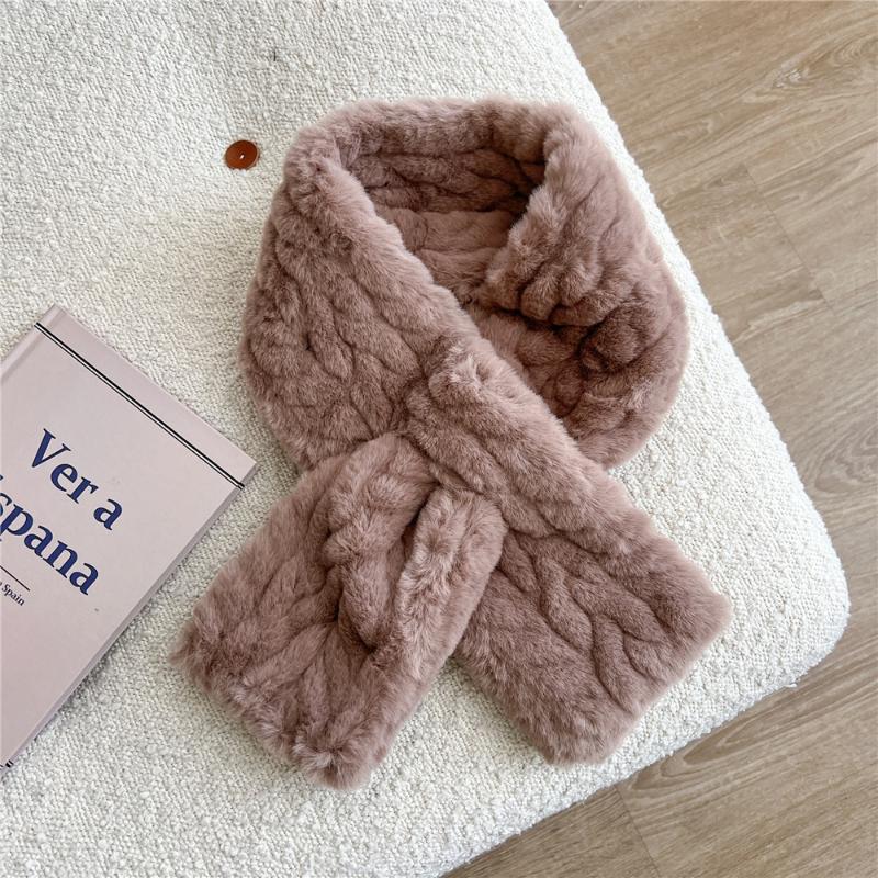 Neuer Imitat Rexkaninchenfell Kreuzschal Winddicht Kältefest Halskragen Dick Warmhalten Gestricktes Halstuch Damen