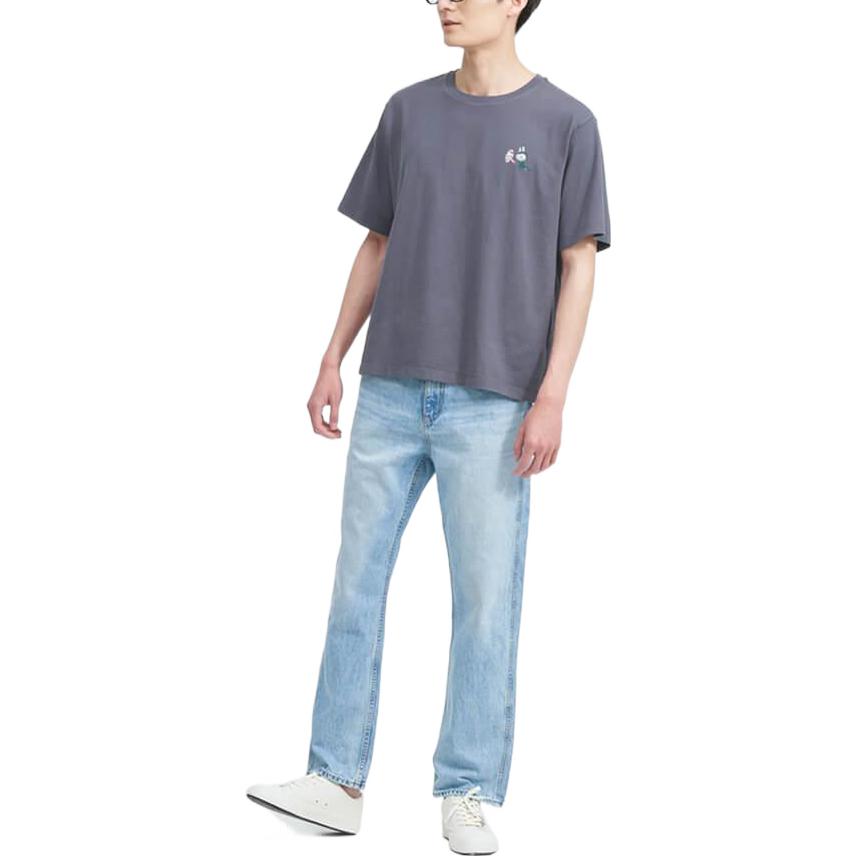 Uniqlo X Pop Mart Cartoon Anime Print Crew Neck T-Shirt Unisex Tops Dark-Gray 449367-08